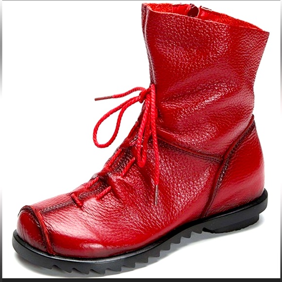 Clarsunny Red Lace Up Boots Leather - Picture 1 of 3